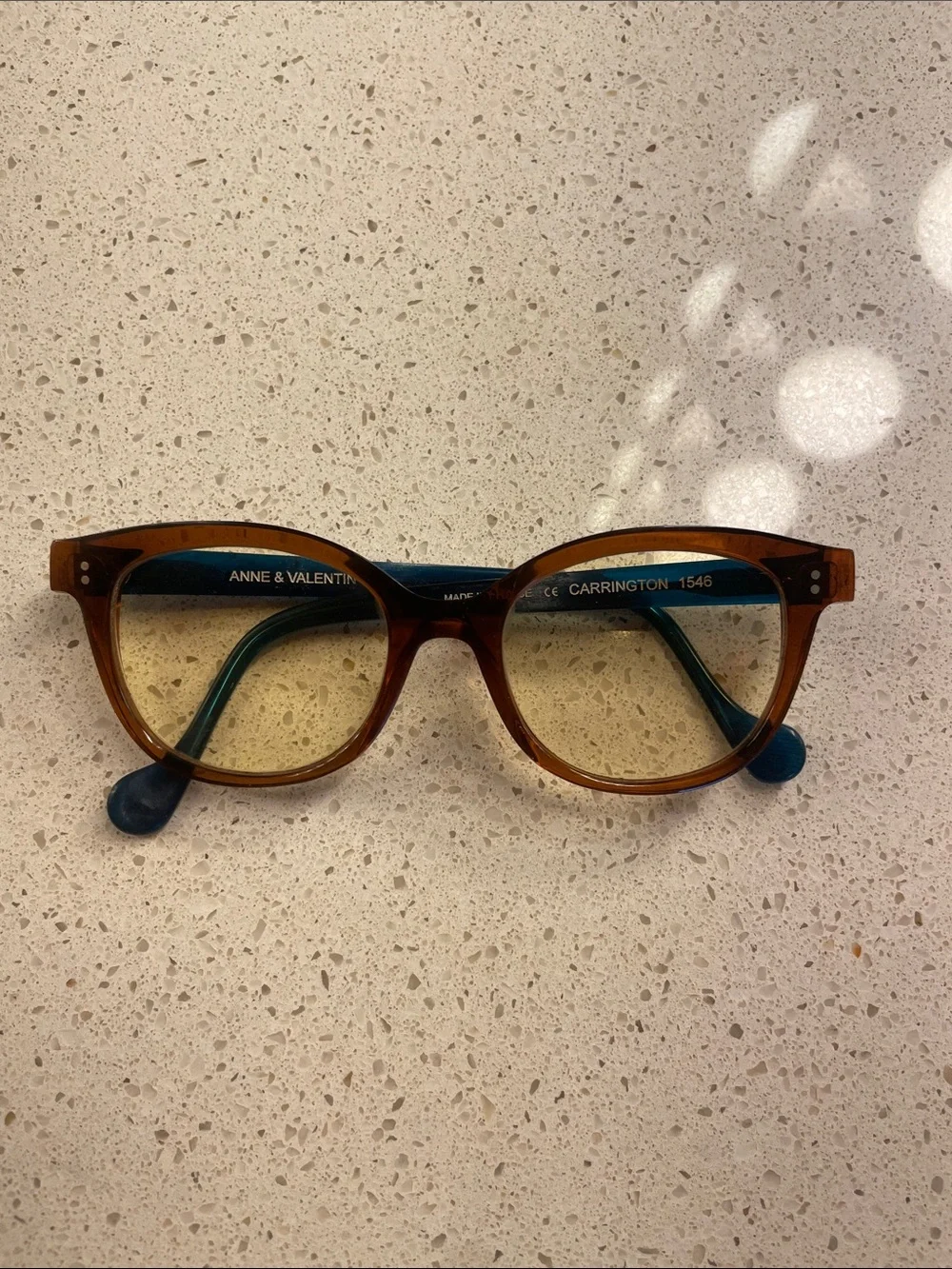 Anne et Valentin Carrington Eyeglasses Frames Amber & Teal As Is